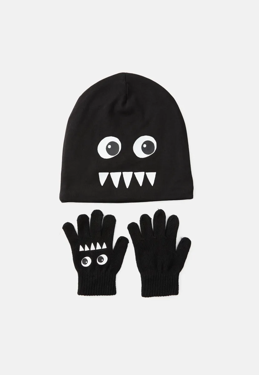 BEANIE AND MAGIC GLOVES GLOW IN THE DARK UNISEX SET - Mütze - black