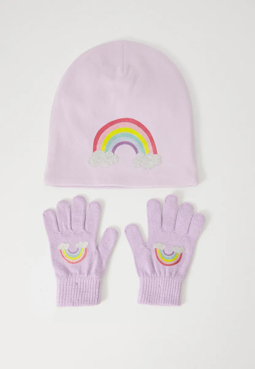 BEANIE AND MAGIC GLOVES RAINBOW UNISEX - Fingerhandschuh - light lilac