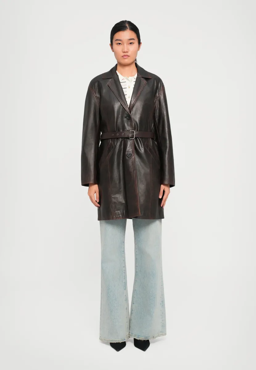 BELTED - Lederjacke - vintage brown