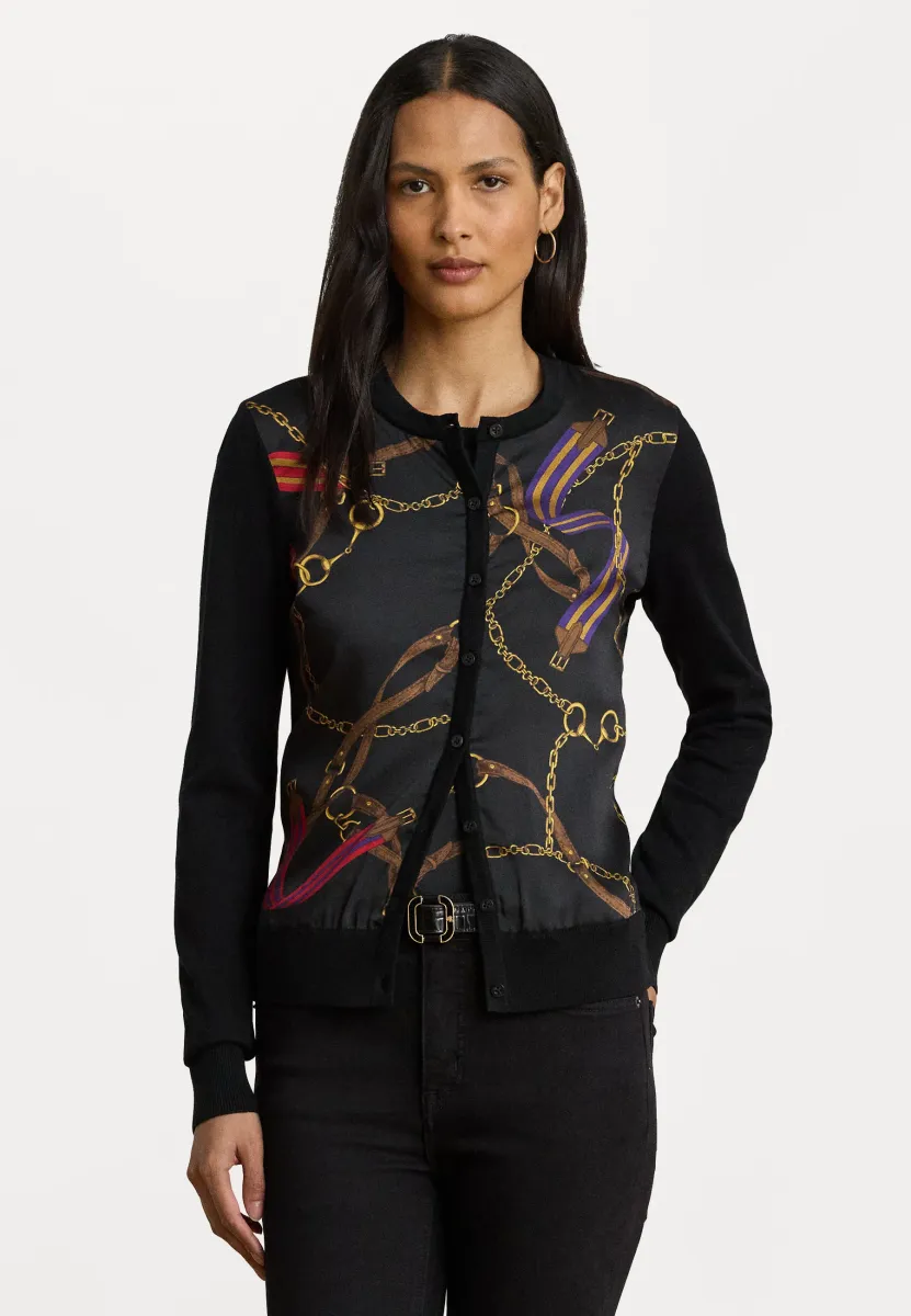 BELTING PRINT COTTON BLEND CARDIGAN - Strickjacke - black