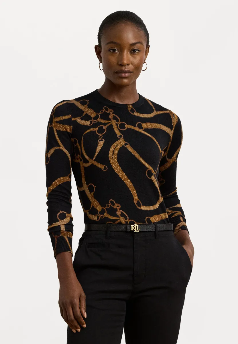 Belting Print Cotton Blend Sweater - Strickpullover - black