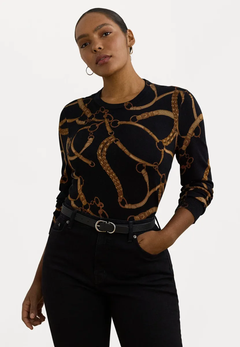 BELTING-PRINT COTTON-BLEND SWEATER - Strickpullover - black/beige
