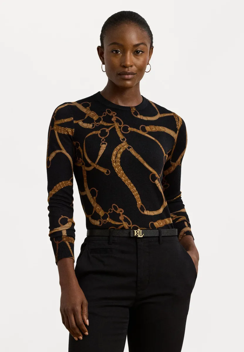 Belting Print Cotton Blend Sweater - Strickpullover - black/brown