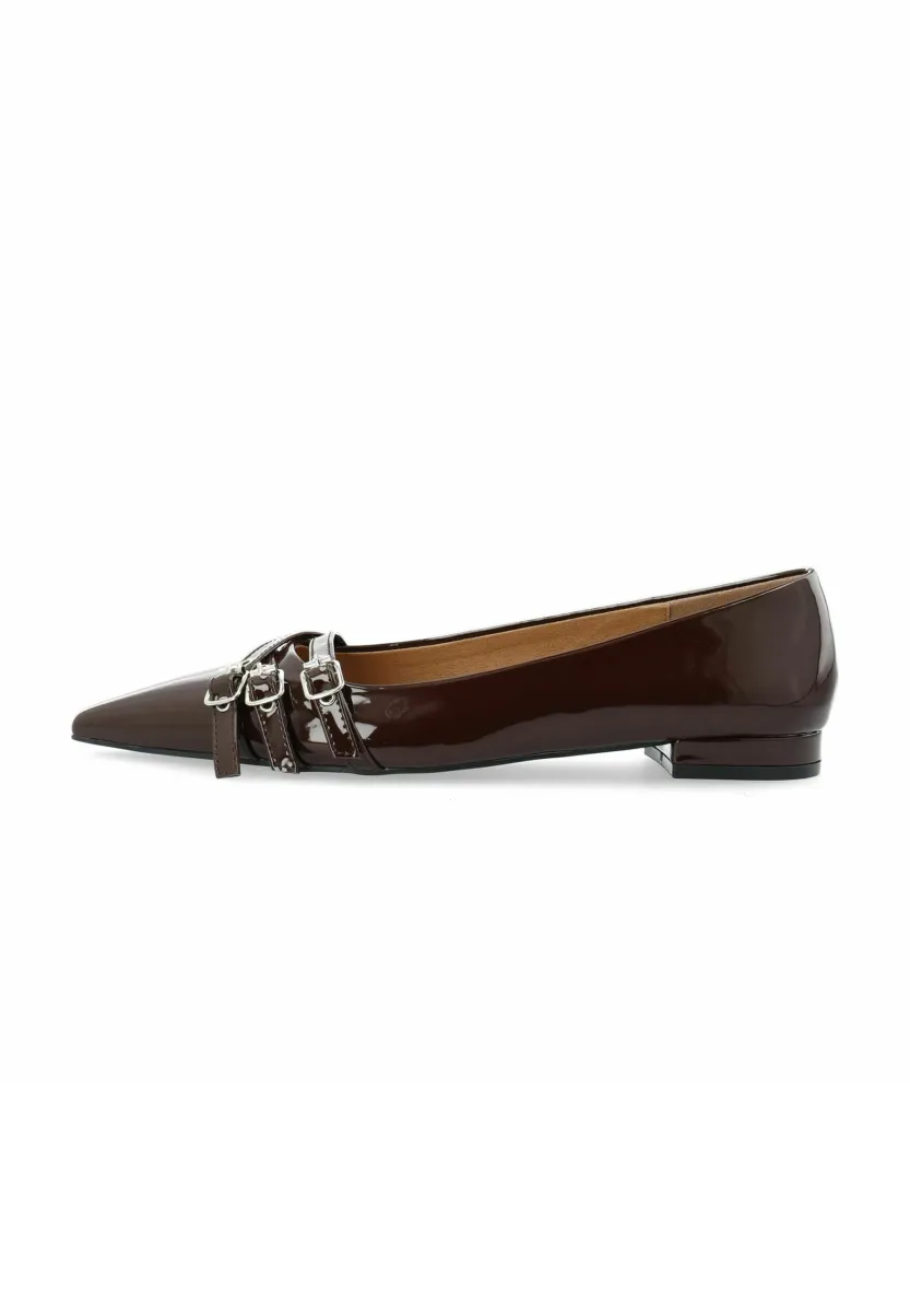 BIABARI POINTY FLAT BUCKLE - Klassischer Ballerina - brownpatent
