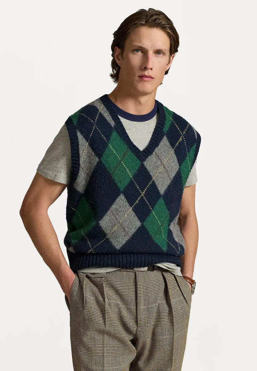 BIG FIT ARGYLE SLEEVELESS JUMPER - Strickpullover - navy combo