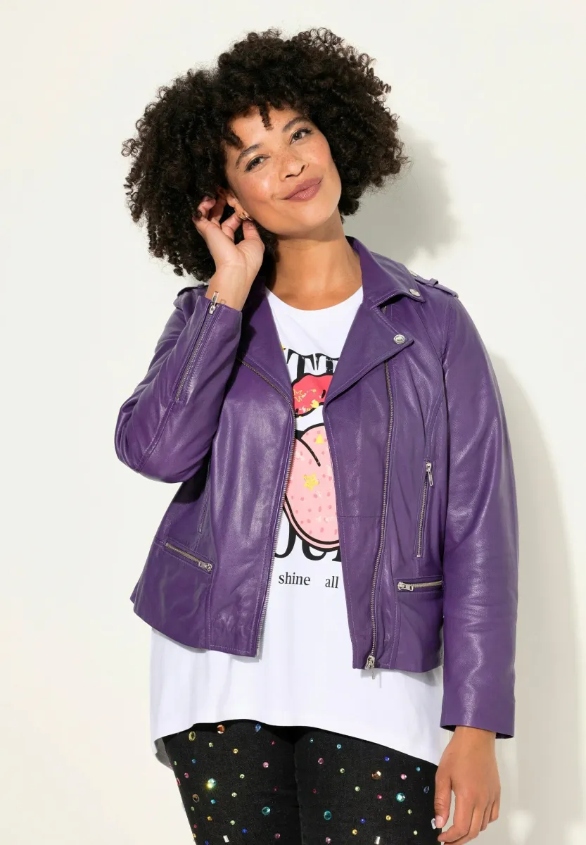 BIKER SNAP-FASTENED COLLAR ZIPPER - Lederjacke - violet