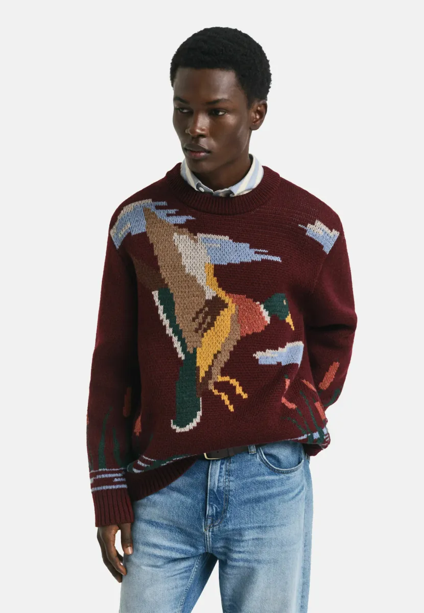 BIRD GRAPHIC CREW NECK - Strickpullover - plumped red