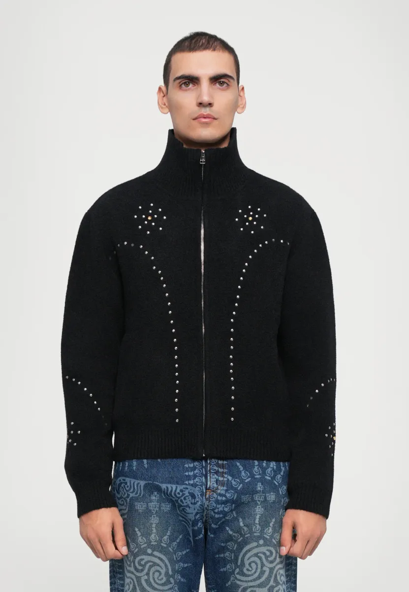 BLACK STUDDED ZIP-UP CARDIGAN - Strickjacke - black