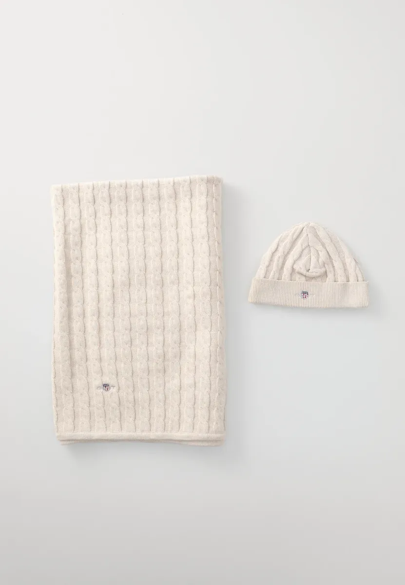 BLANKET AND BEANIE GIFT SET UNISEX - Geschenk zur Geburt - light beige melange