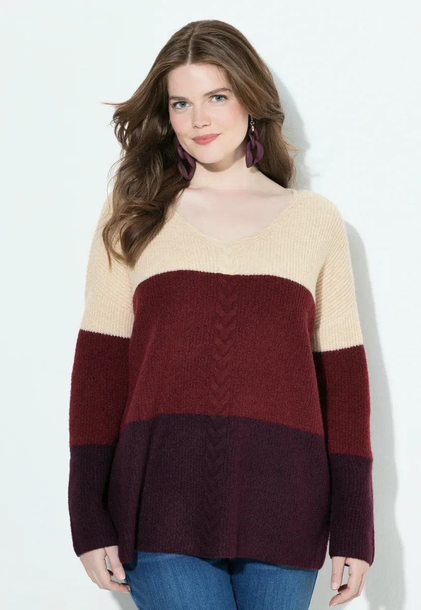 BLOCK STRIPE V-NECK  - Strickpullover - dark claret