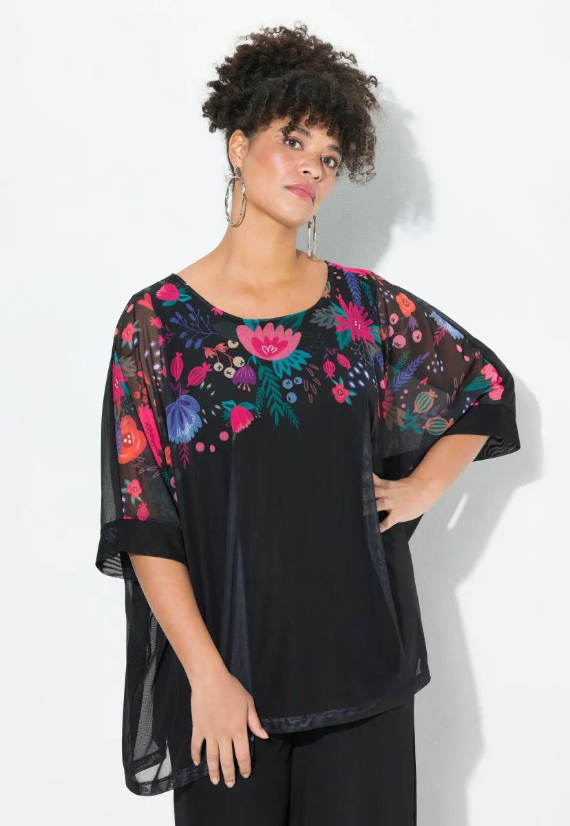 BLÜTEN-BORDÜRE BLICKDICHTES - Langarmshirt - black