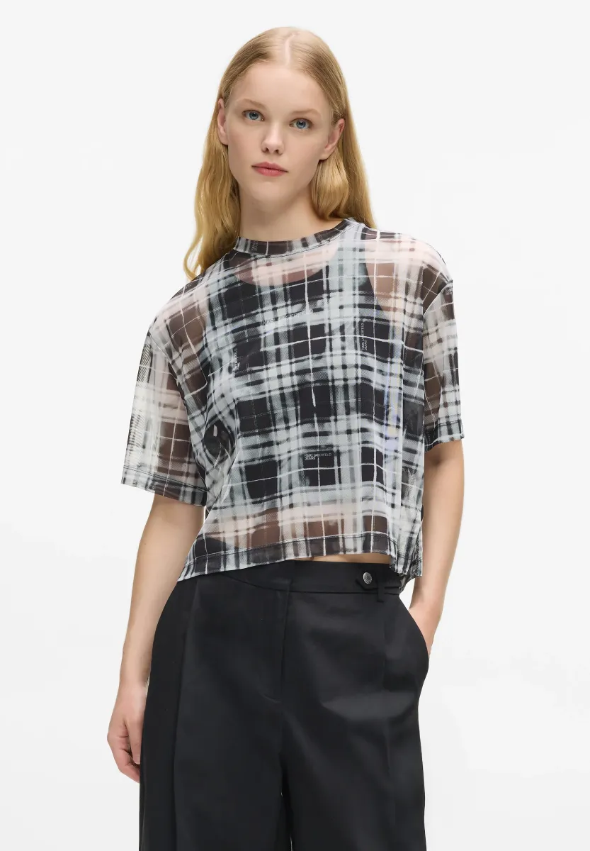 Bluse - bleached check black all over print