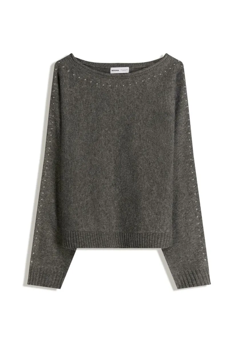 BOATNECK WITH STUDS - Strickpullover - dark grey