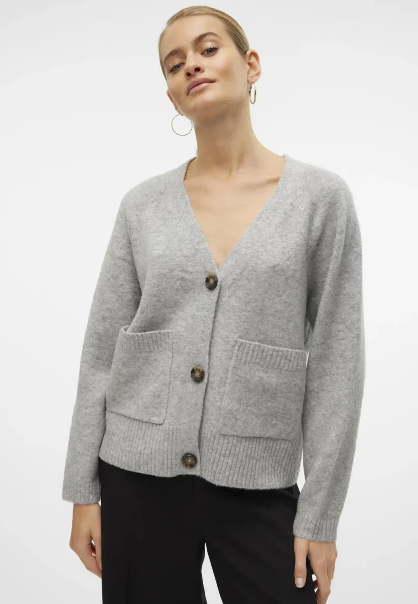 BOOM LS V-NECK BUTTON  NOOS - Strickjacke - light grey melange