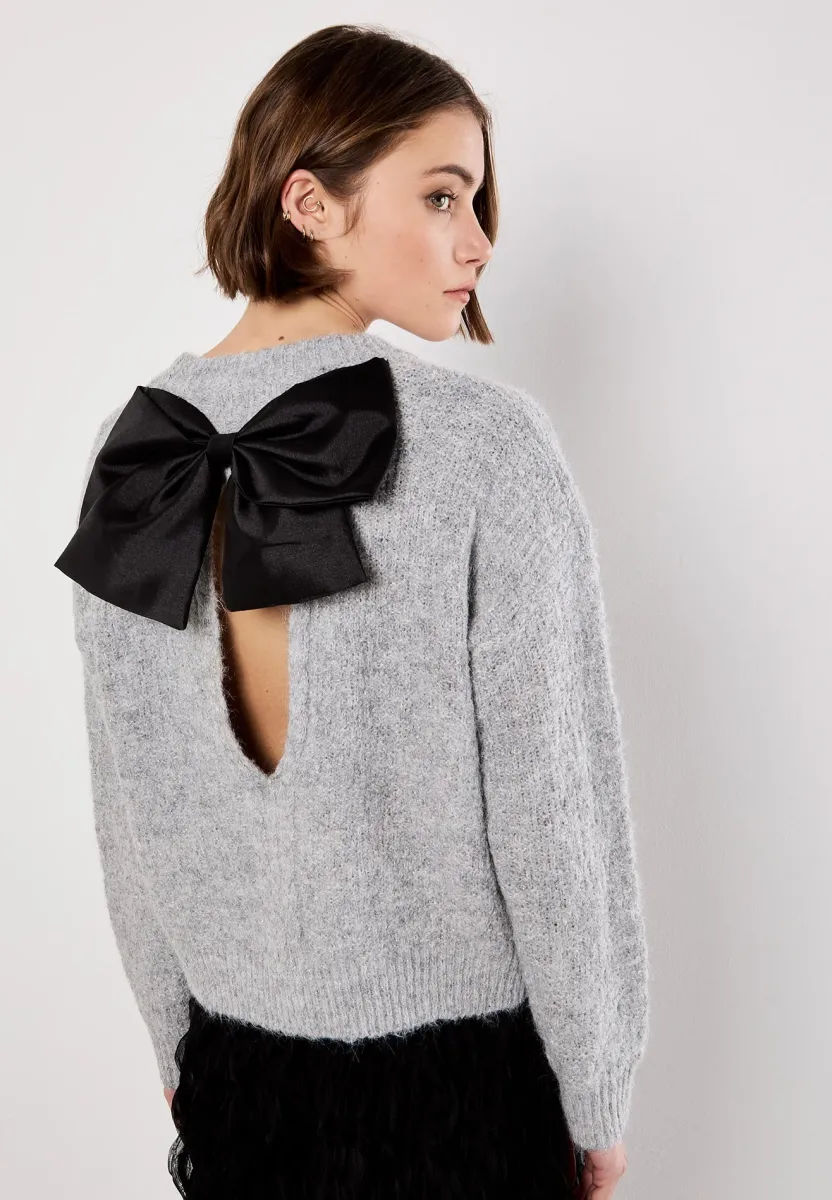 BOW BACK SHIMMER FLUFFY - Strickpullover - grey