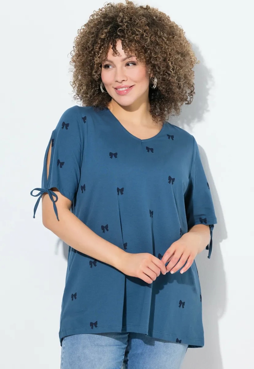 BOW SPLIT SLEEVE  - T-Shirt print - indigo denim
