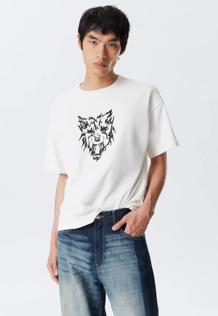 BOXY GRAPHIC - T-Shirt print - white - tiger wolf