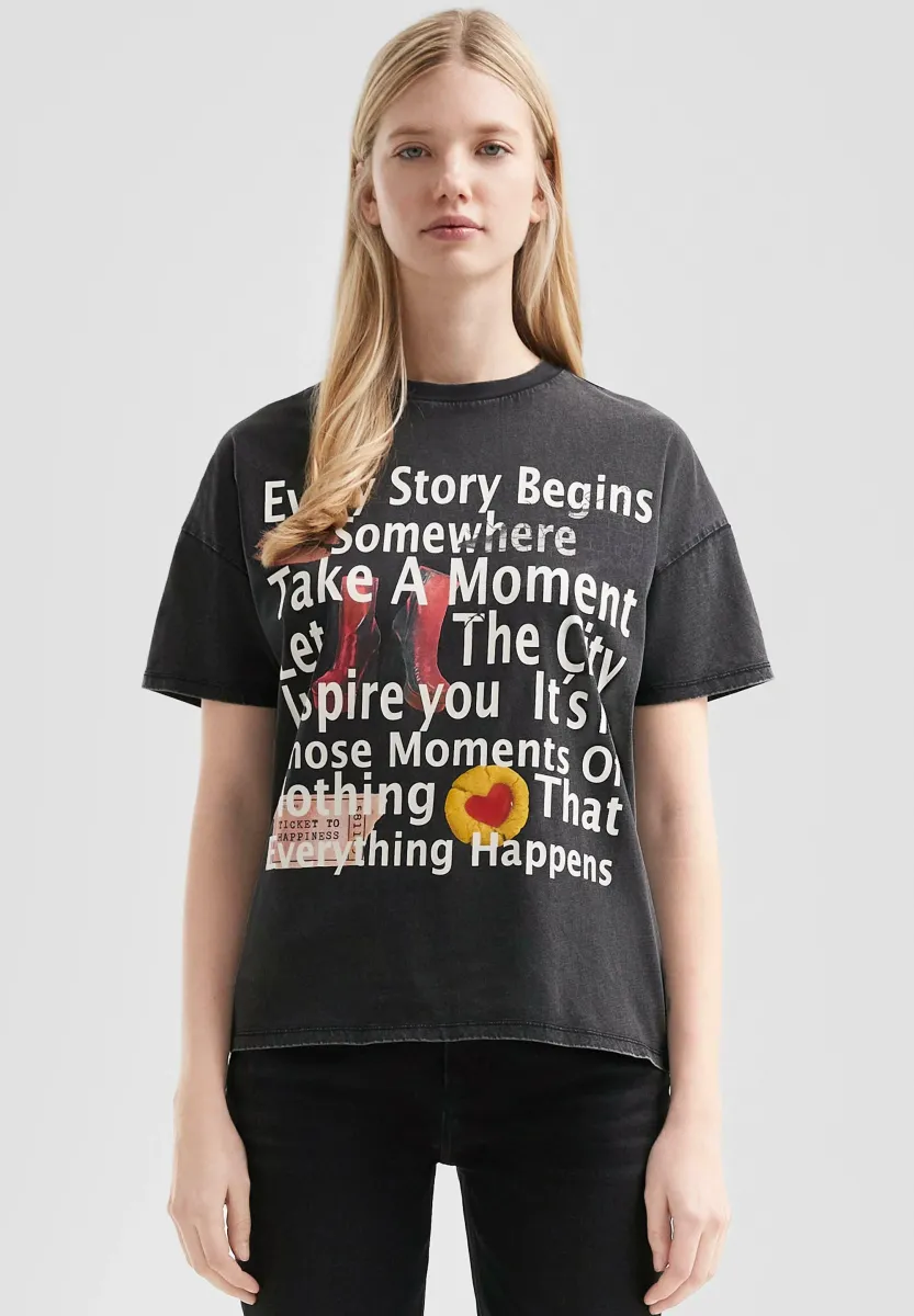 BOYFRIEND IN GEWASCHENER OPTIK  - T-Shirt print - schwarz