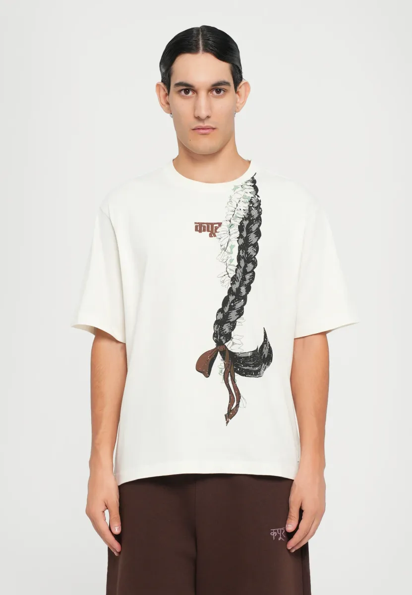 BRAID HALF SLEEVES TEE - T-Shirt print - natural white