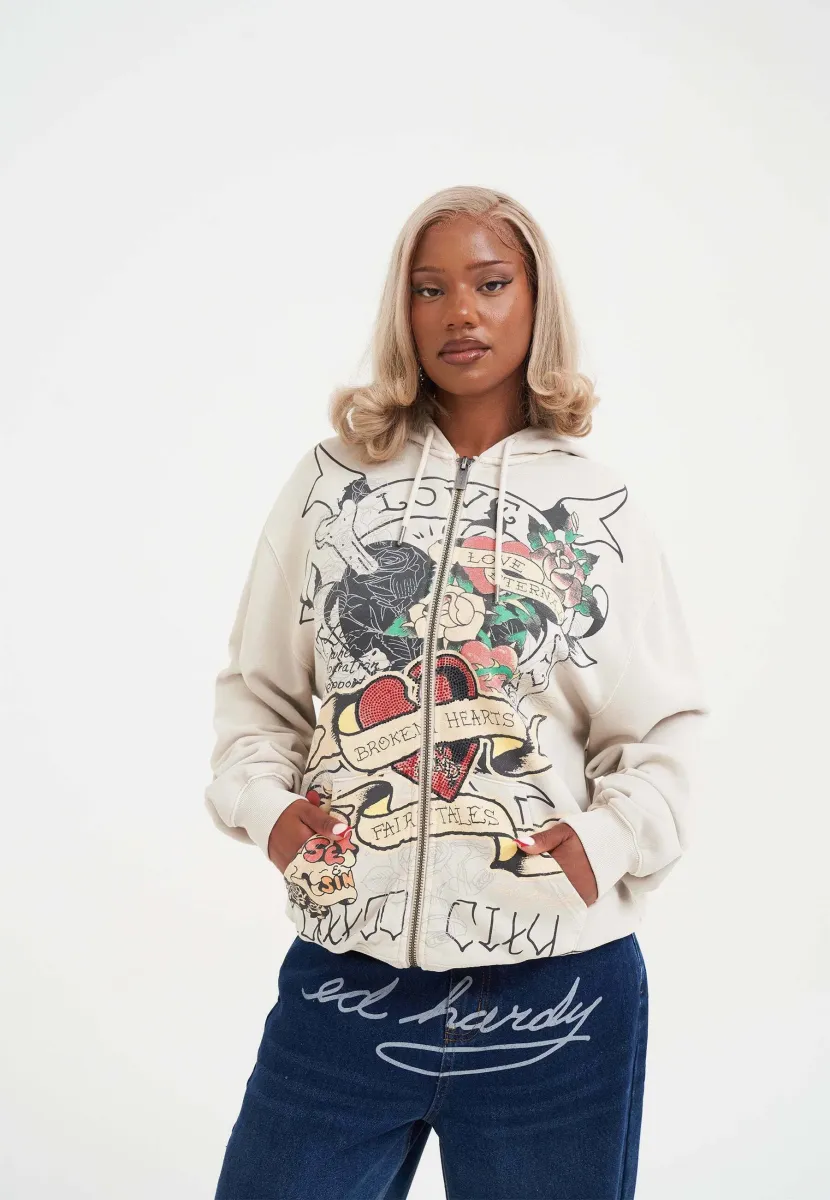BROKEN HEARTS AND FAIRYTALES ZIP THRU  - Kapuzenpullover - ecru