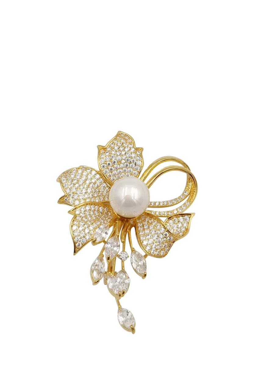 Brosche - gold- und weißfarben