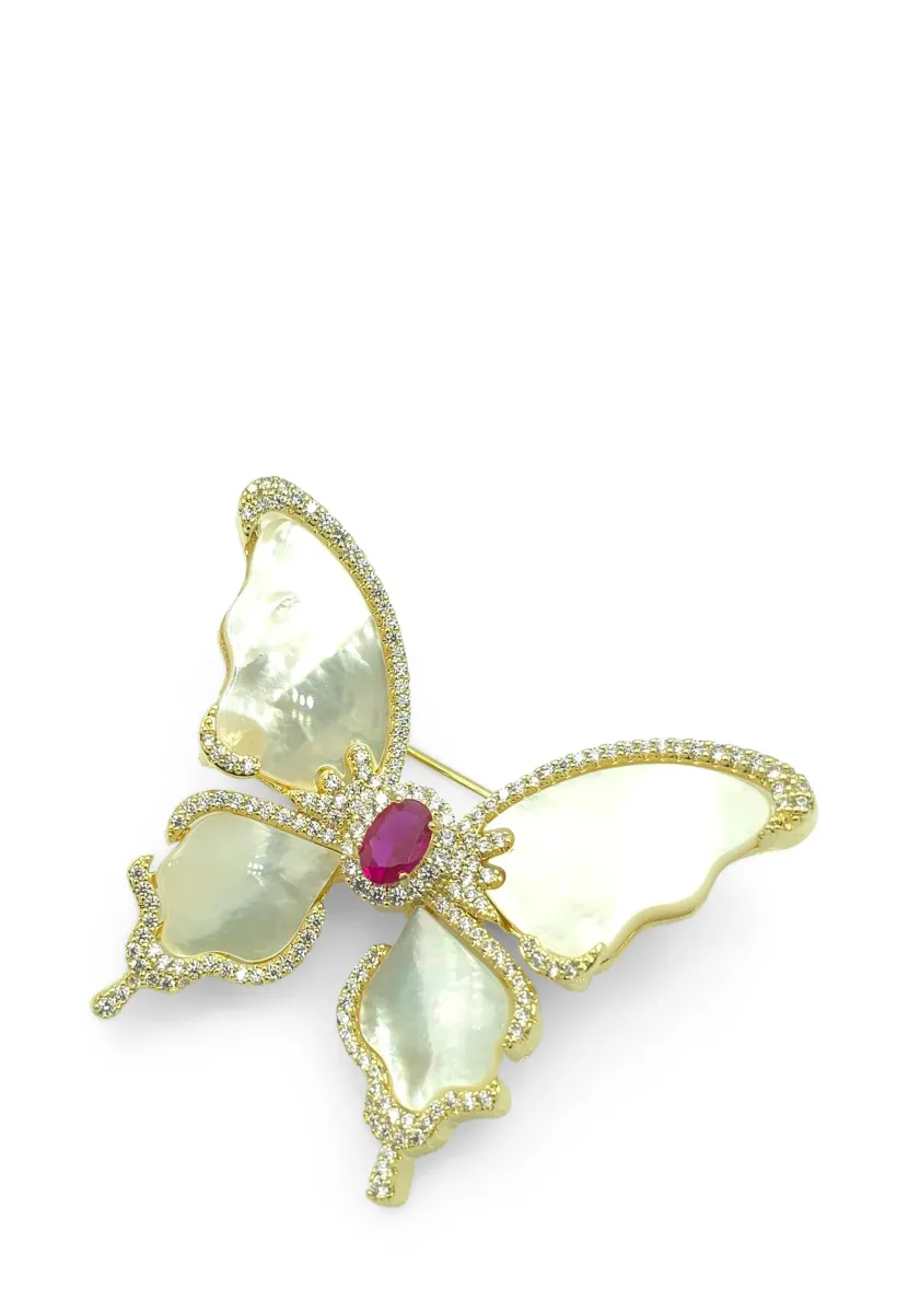 Brosche - weiss/gold-coloured