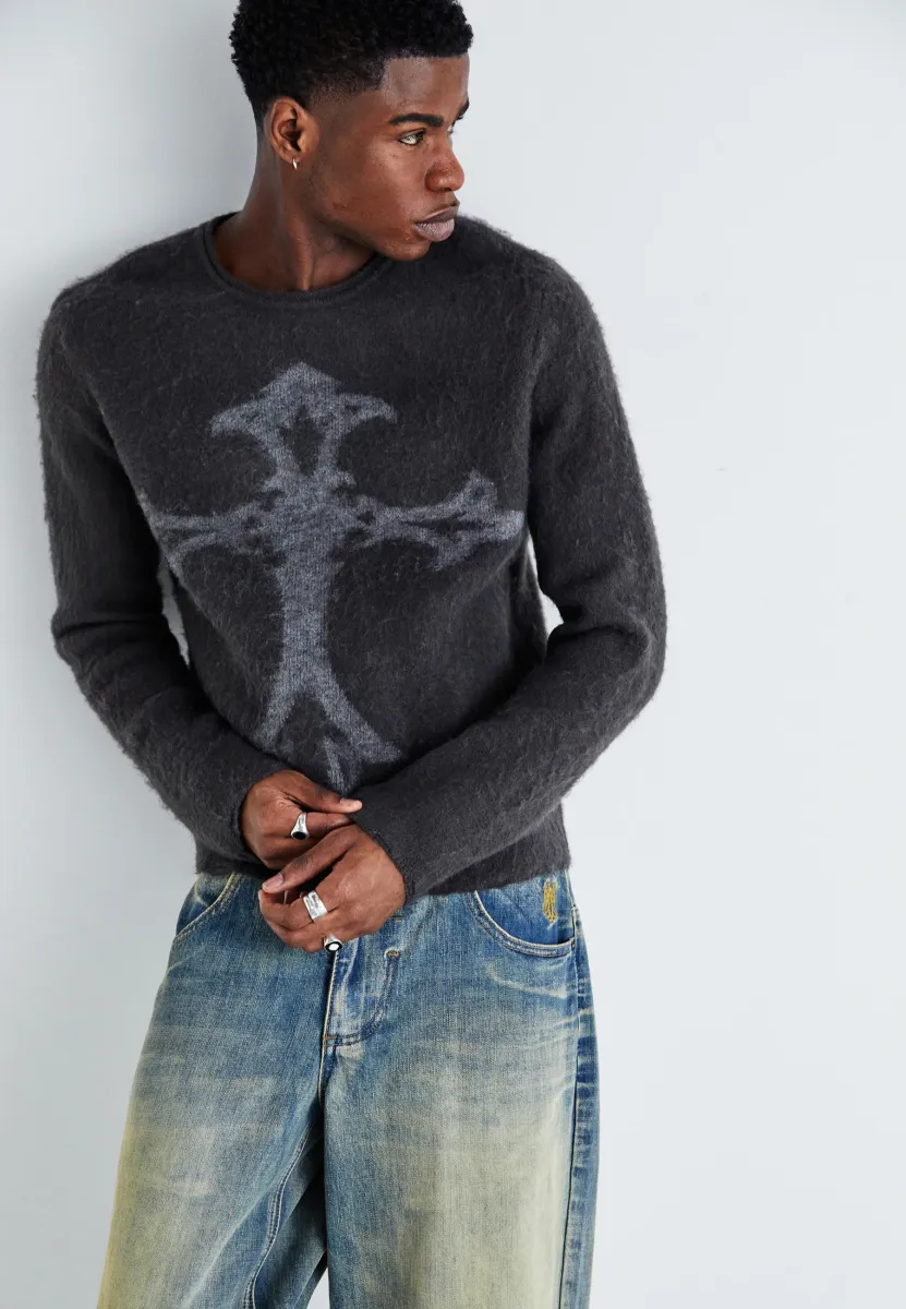 BRUSHED CROSS INTARSIA - Strickpullover - black