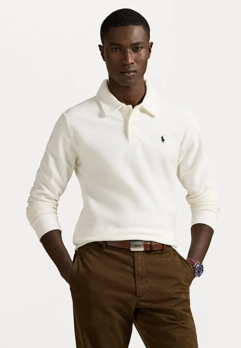 BRUSHED FLEECE POLO-COLLAR PULLOVER - Fleecepullover - trophy cream