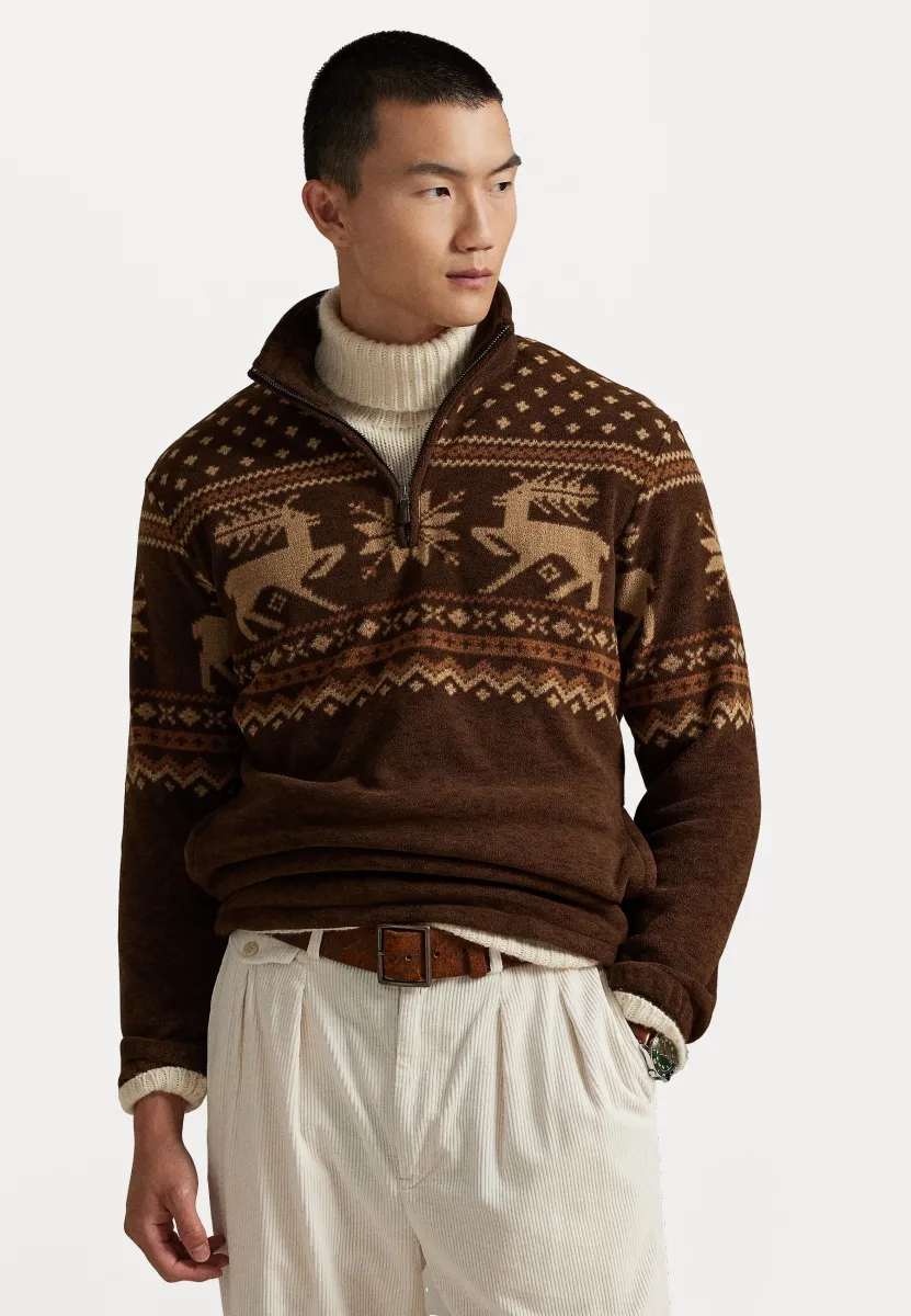 BRUSHED FLEECE QUARTER ZIP PULLOVER - Fleecepullover - brown