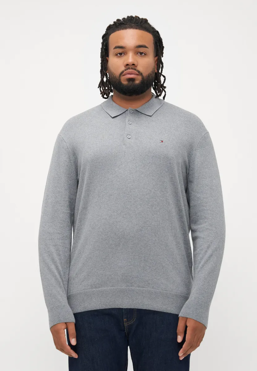 BT-PIMA ORG CTN CASH LS POLO-B - Strickpullover - medium grey heather