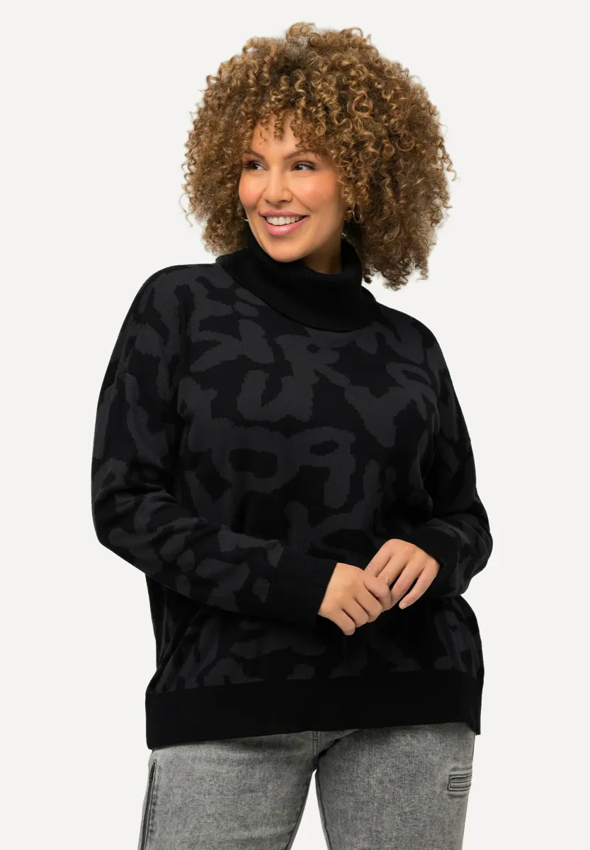 BUCHSTABEN ROLLKRAGEN LANGARM - Strickpullover - schwarz