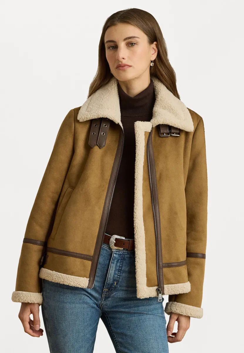 BUCKLE-TRIM FAUX-SUEDE JACKET - Kunstlederjacke - camel