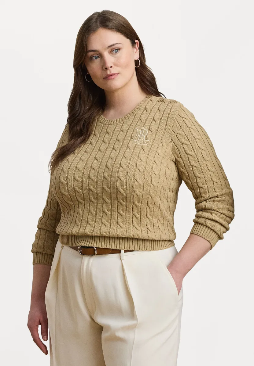 BUTTON TRIM CABLE KNIT COTTON SWEATER - Strickpullover - beige