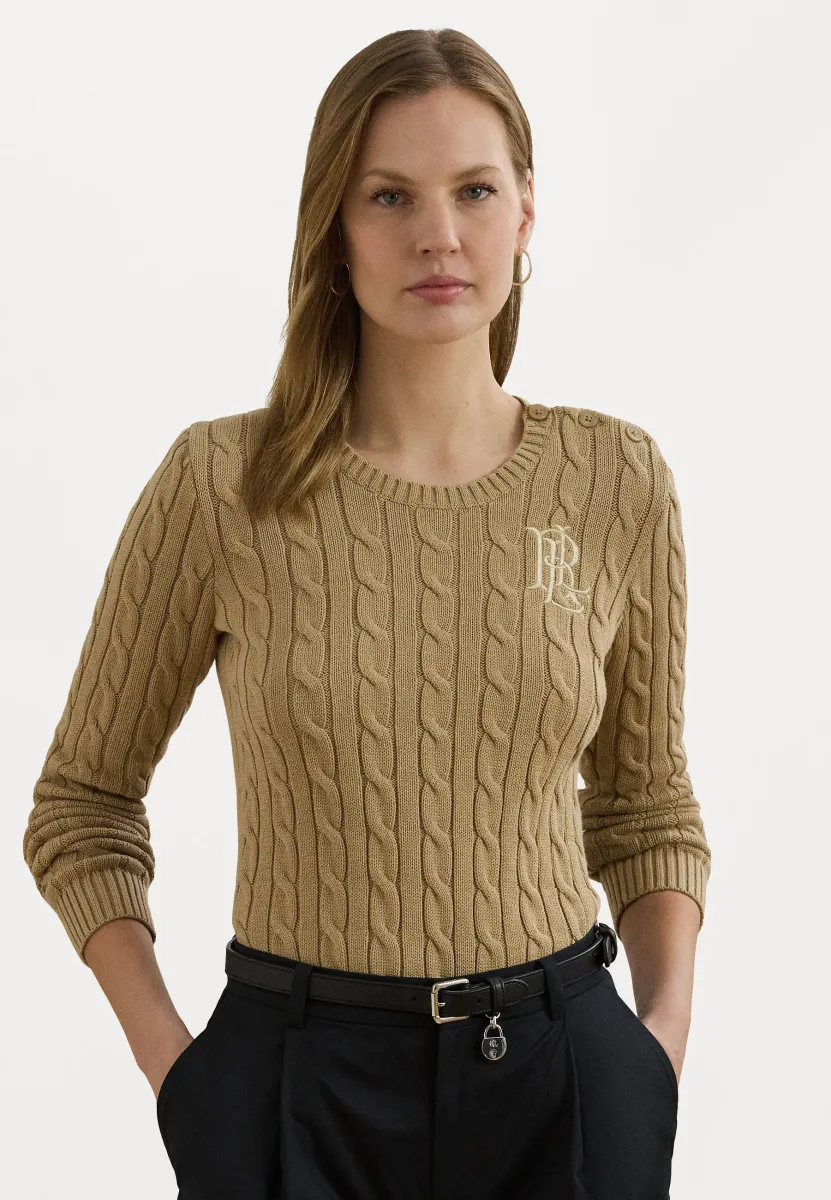 BUTTON TRIM CABLE KNIT - Strickpullover - camel