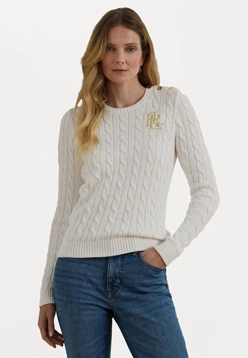 BUTTON TRIM CABLE KNIT - Strickpullover - mascarpone cream