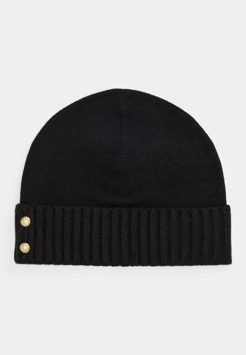 BUTTON-TRIM KNIT BEANIE - Mütze - black