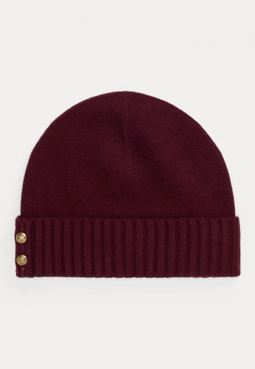 BUTTON-TRIM KNIT BEANIE - Mütze - dark garnet