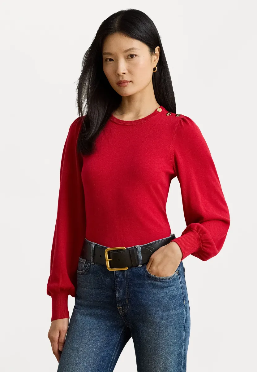 BUTTON-TRIM PUFF-SLEEVE SWEATER - Strickpullover - ralph red