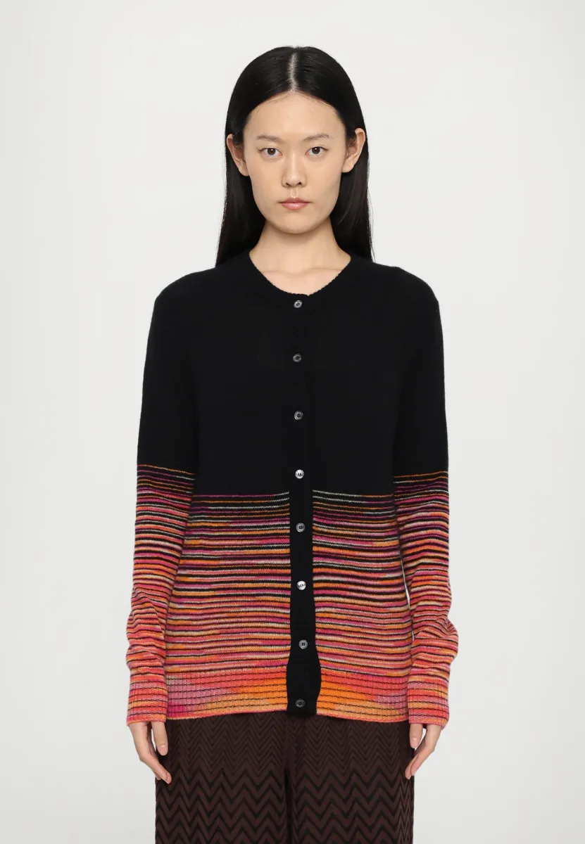 BUTTONED CARDIGAN - Strickjacke - black/orange/fucsia/creamy