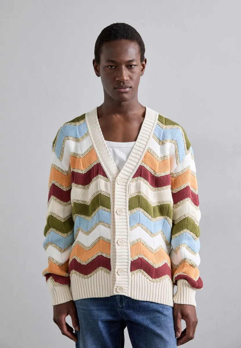 BUTTONED CARDIGAN - Strickjacke - off white/orange