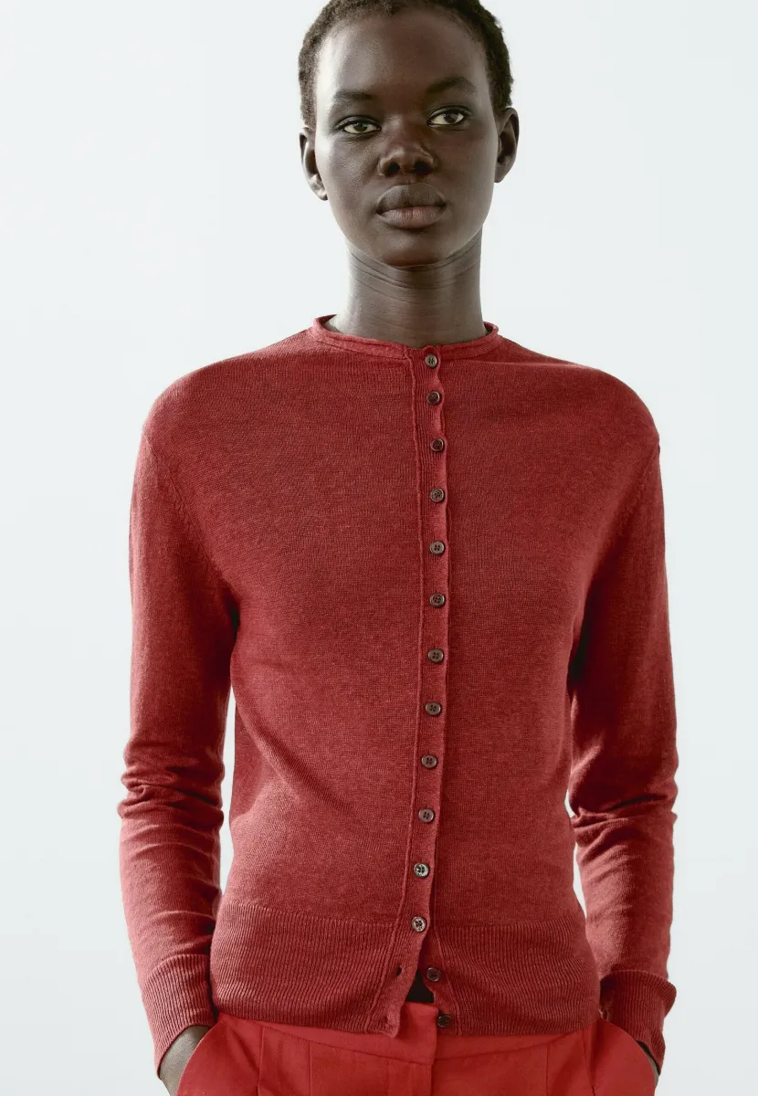 BUTTONED LONG SLEEVE - Strickjacke - red