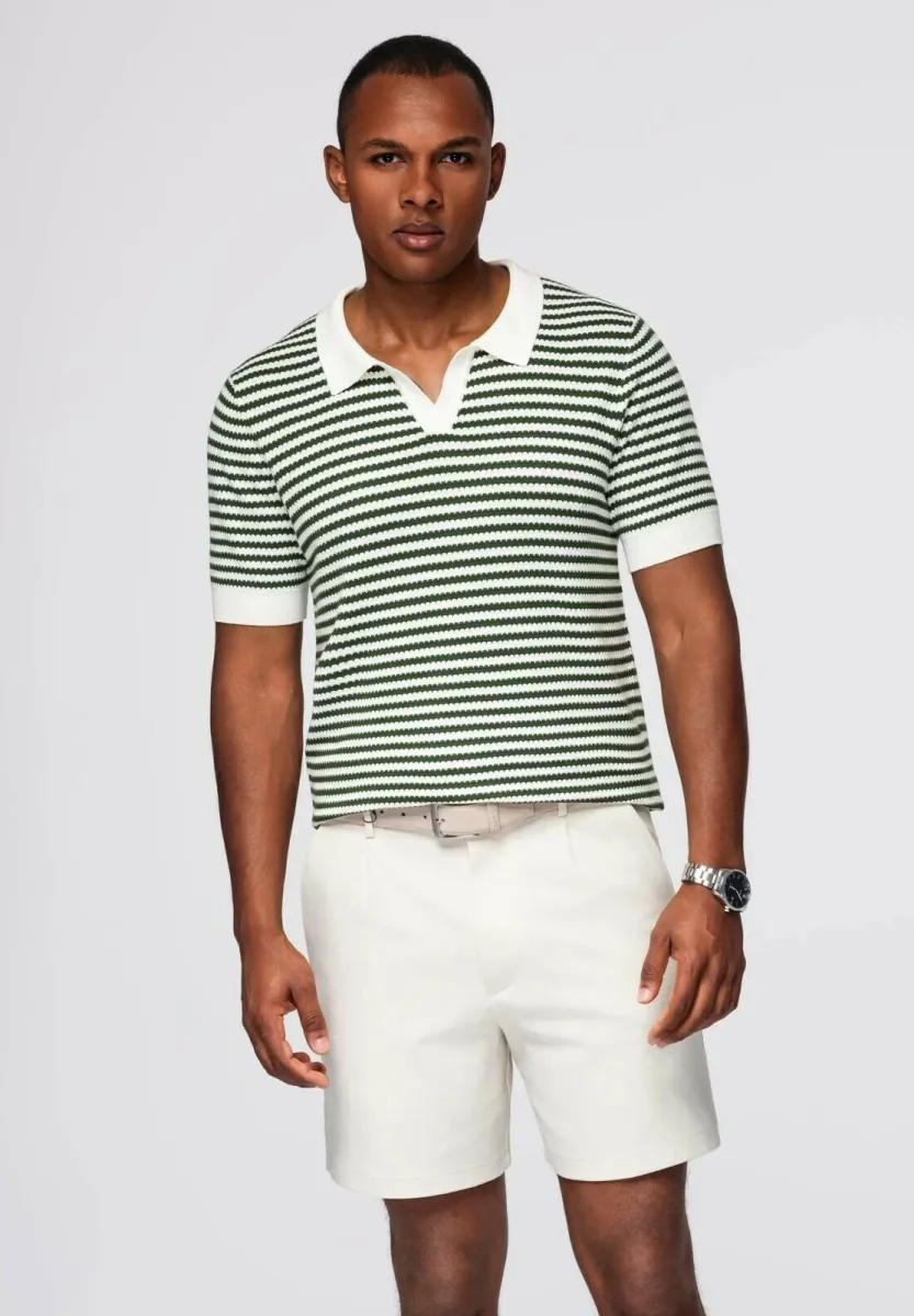 BUTTONLESS WITH NAUTICAL STRIPES - Poloshirt - olive and white
