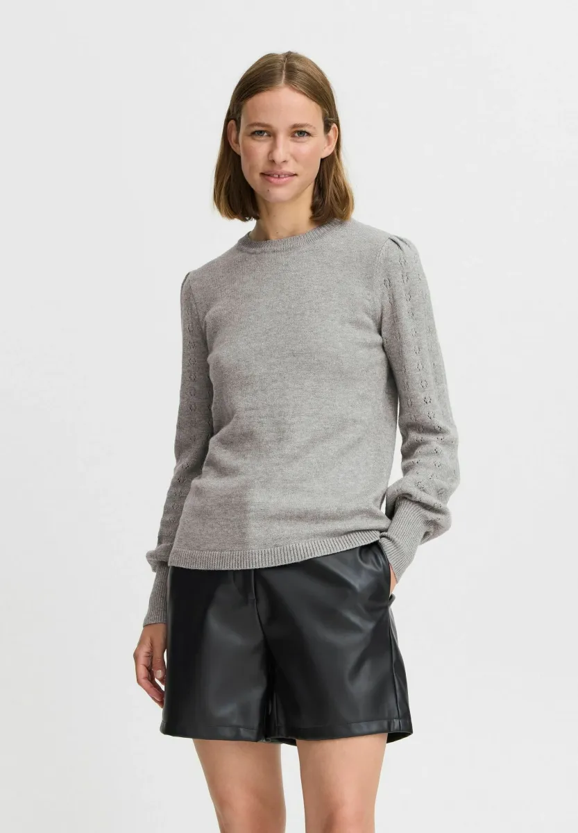 BYNONINA POINTELLE JUMPER - Strickpullover - mid grey melange