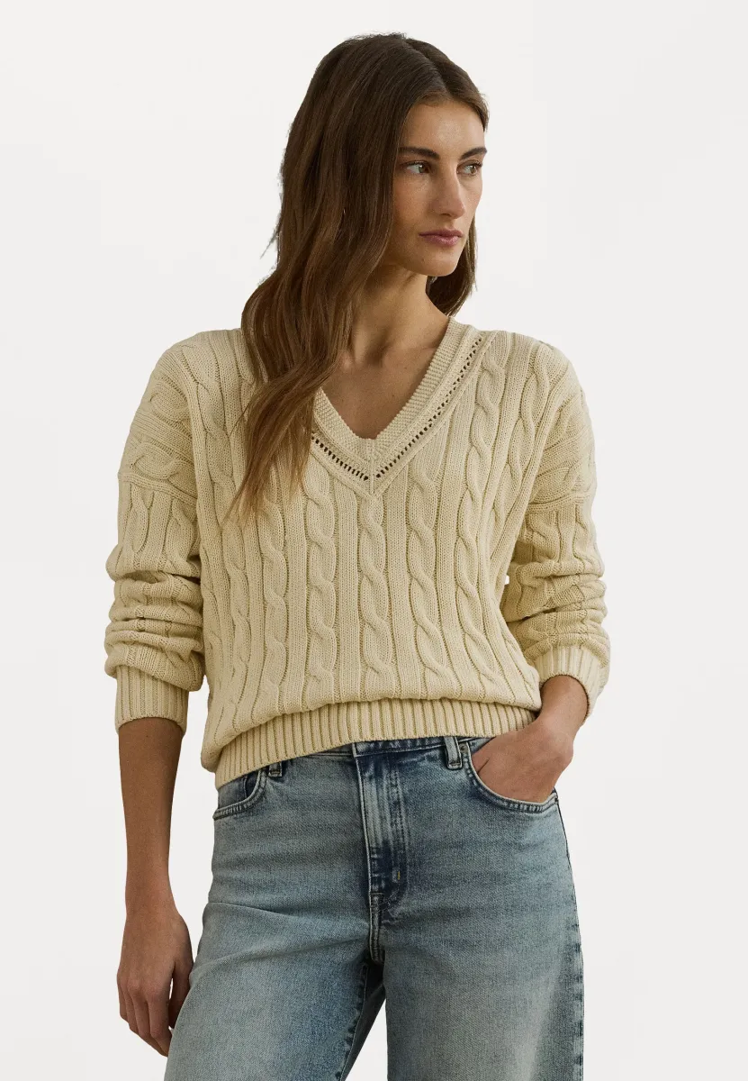 CABLE AND POINTELLE KNIT CRICKET JUMPER - Strickpullover - ivory beige