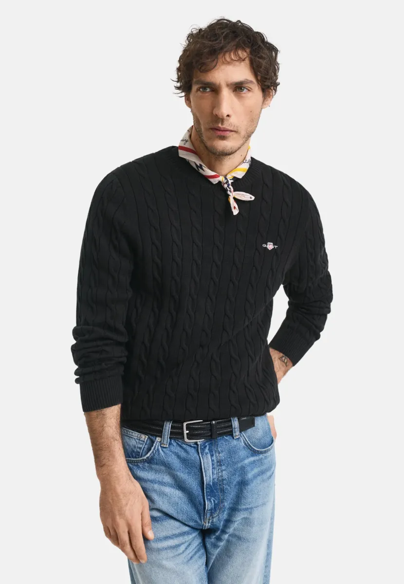 CABLE C NECK - Strickpullover - black