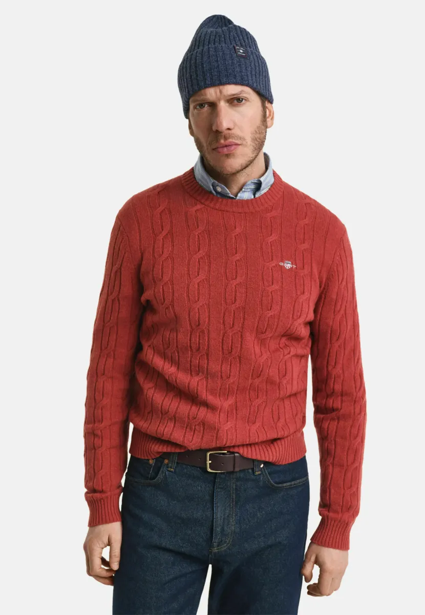 CABLE C-NECK - Strickpullover - modern rust