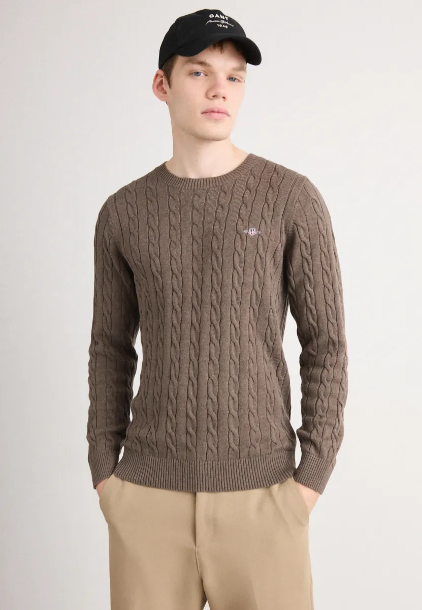 CABLE C NECK - Strickpullover - seawood melange