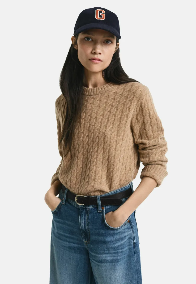 CABLE CREW NECK - Strickpullover - warm khaki