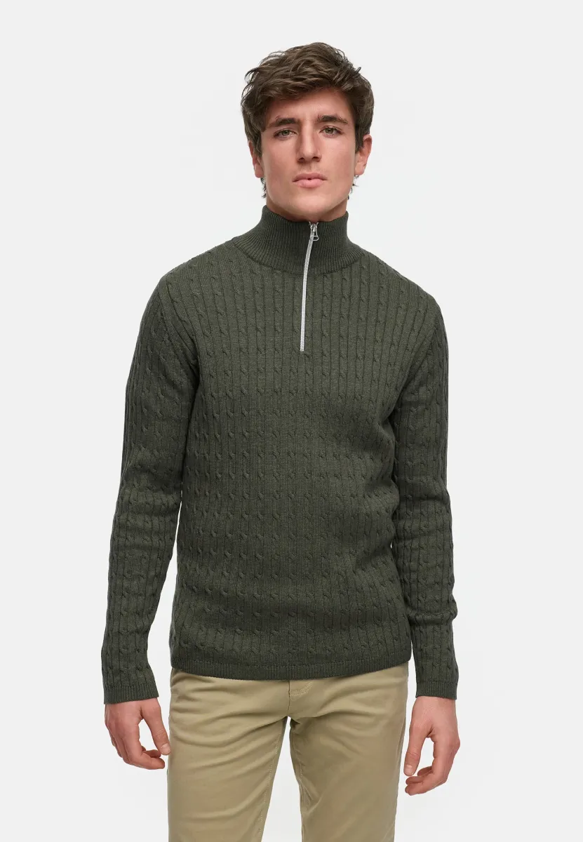 CABLE HALF-ZIP - Strickpullover - army mix