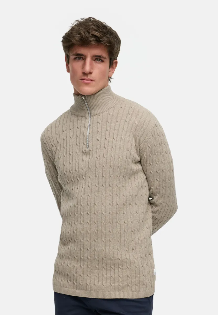 CABLE HALF-ZIP - Strickpullover - beige mix